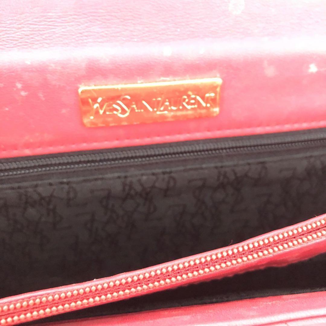 Saint Laurent Clutch Bag Second Bag Leather Pink Red Authentic