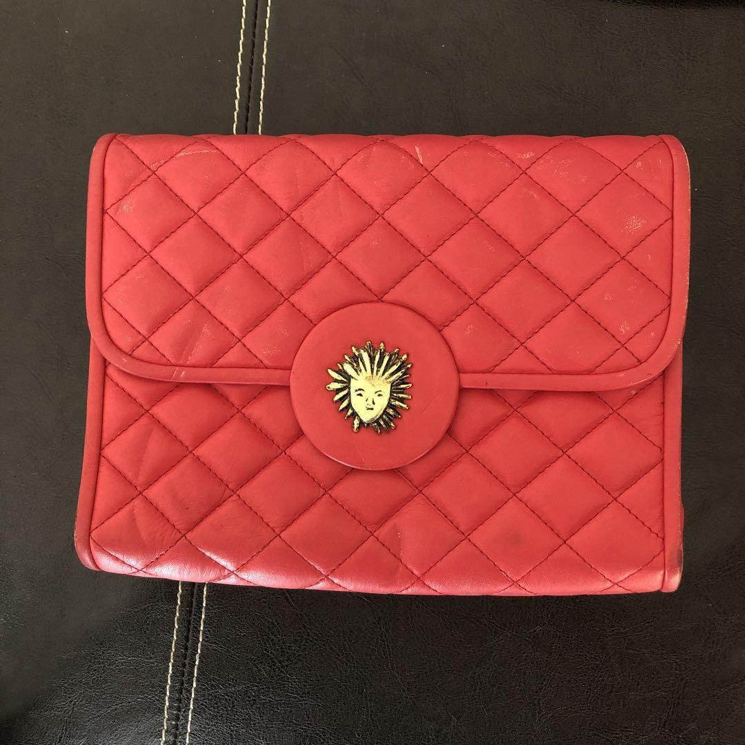 Saint Laurent Clutch Bag Second Bag Leather Pink Red Authentic