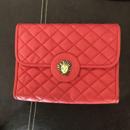 Saint Laurent Clutch Bag Second Bag Leather Pink Red Authentic