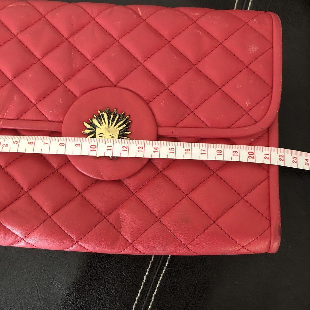Saint Laurent Clutch Bag Second Bag Leather Pink Red Authentic