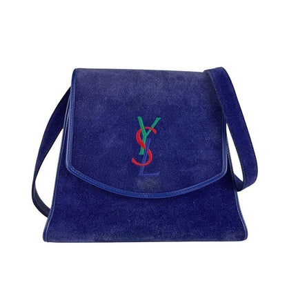 Saint Laurent Shoulder Bag Purse YSL Cassandra Suede Blue Authentic
