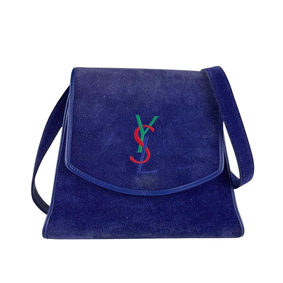 Saint Laurent Shoulder Bag Purse YSL Cassandra Suede Blue Authentic