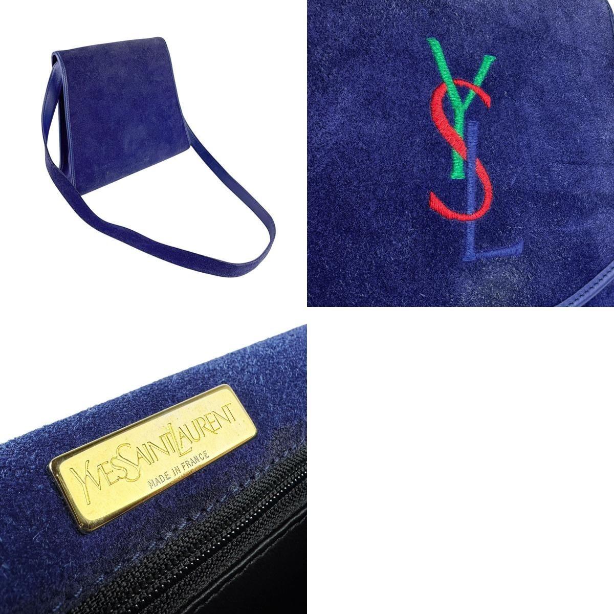 Saint Laurent Shoulder Bag Purse YSL Cassandra Suede Blue Authentic