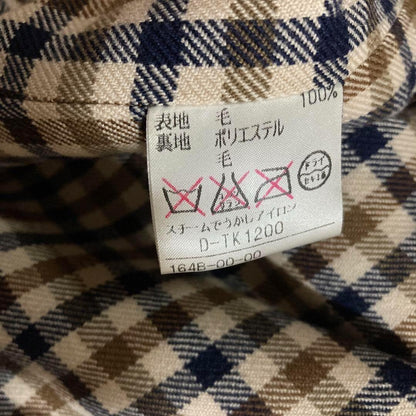 Aquascutum Long Coat Club Check FREE SIZE Wool Beige Authentic