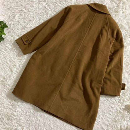 Aquascutum Long Coat Club Check FREE SIZE Wool Beige Authentic