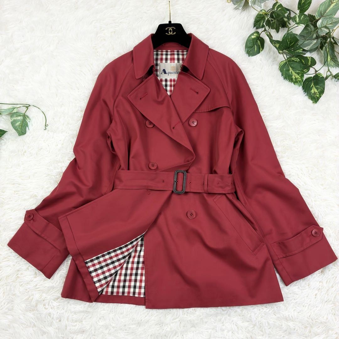 Aquascutum Trench Coat Club Check Asian fit M US size S Red Authentic