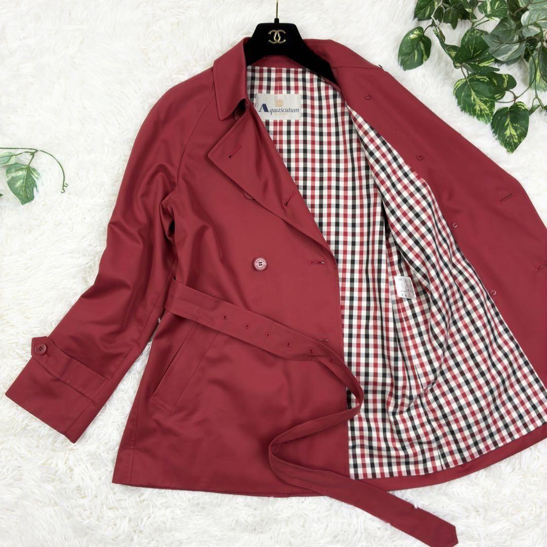 Aquascutum Trench Coat Club Check Asian fit M US size S Red Authentic
