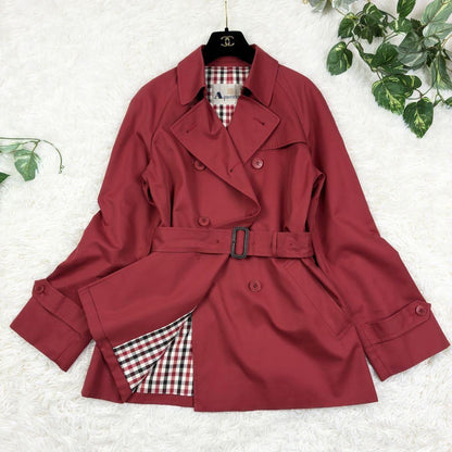 Aquascutum Trench Coat Club Check Asian fit M US size S Red Authentic
