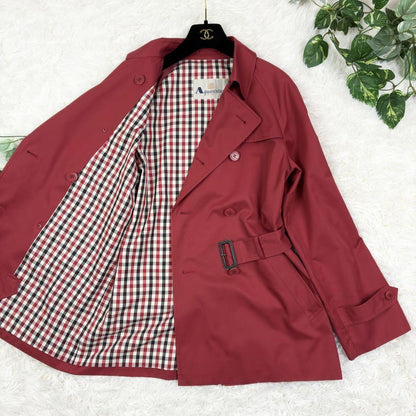 Aquascutum Trench Coat Club Check Asian fit M US size S Red Authentic