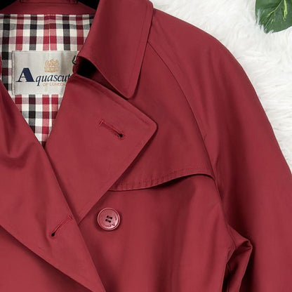 Aquascutum Trench Coat Club Check Asian fit M US size S Red Authentic