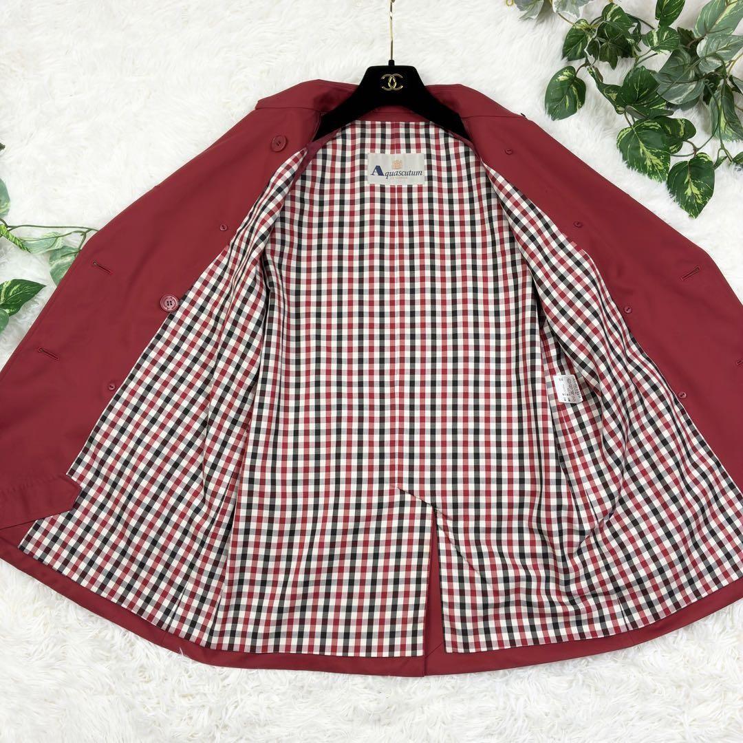 Aquascutum Trench Coat Club Check Asian fit M US size S Red Authentic