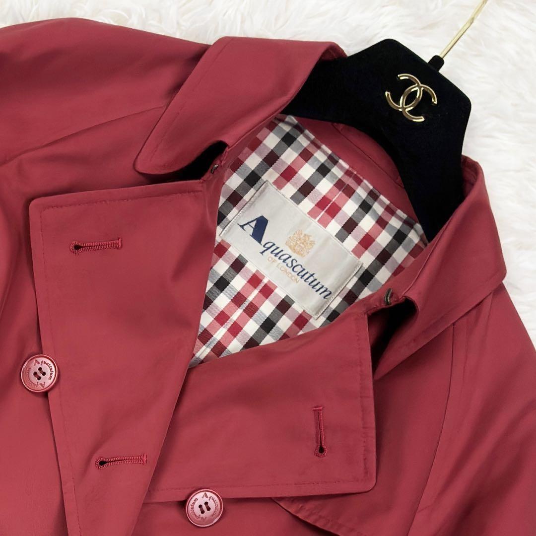 Aquascutum Trench Coat Club Check Asian fit M US size S Red Authentic