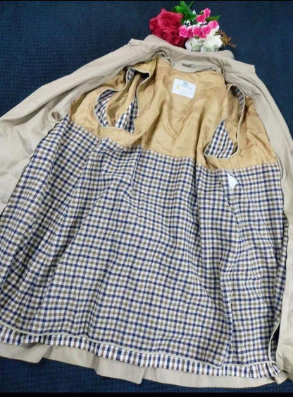 Aquascutum Trench Coat Club Check Asian fit L US size M camel Authentic