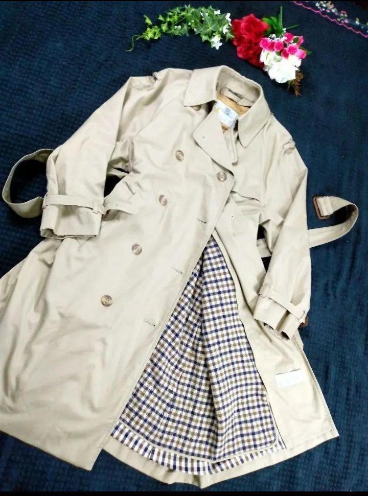 Aquascutum Trench Coat Club Check Asian fit L US size M camel Authentic