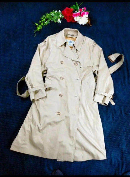 Aquascutum Trench Coat Club Check Asian fit L US size M camel Authentic