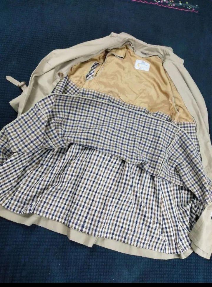 Aquascutum Trench Coat Club Check Asian fit L US size M camel Authentic