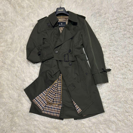 Aquascutum Trench Coat Club Check Asian fit S 36 US size XS Khaki Authentic