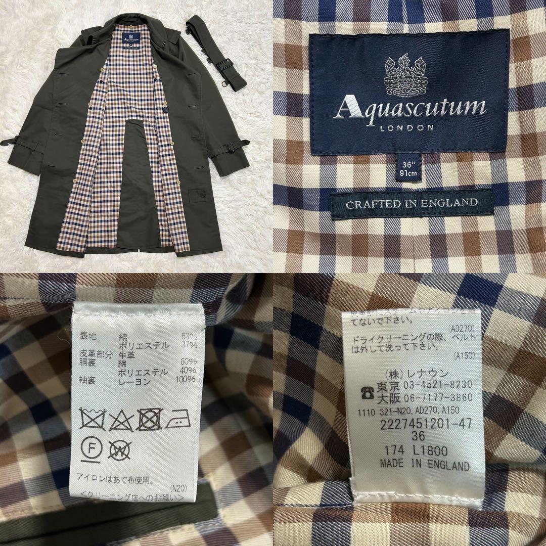 Aquascutum Trench Coat Club Check Asian fit S 36 US size XS Khaki Authentic