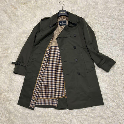 Aquascutum Trench Coat Club Check Asian fit S 36 US size XS Khaki Authentic