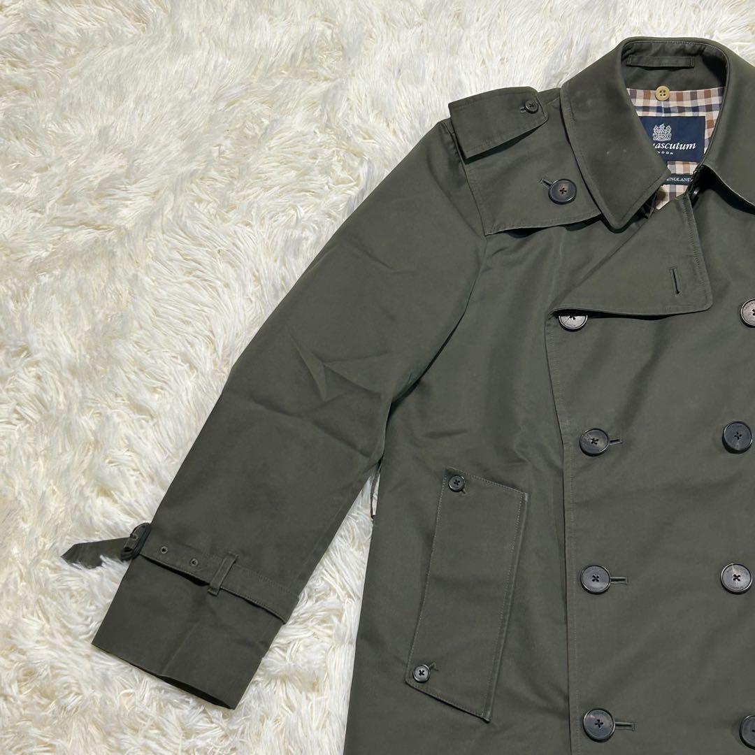 Aquascutum Trench Coat Club Check Asian fit S 36 US size XS Khaki Authentic