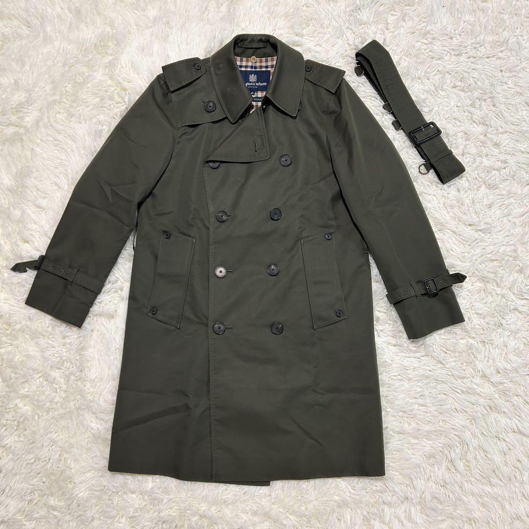 Aquascutum Trench Coat Club Check Asian fit S 36 US size XS Khaki Authentic