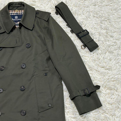 Aquascutum Trench Coat Club Check Asian fit S 36 US size XS Khaki Authentic