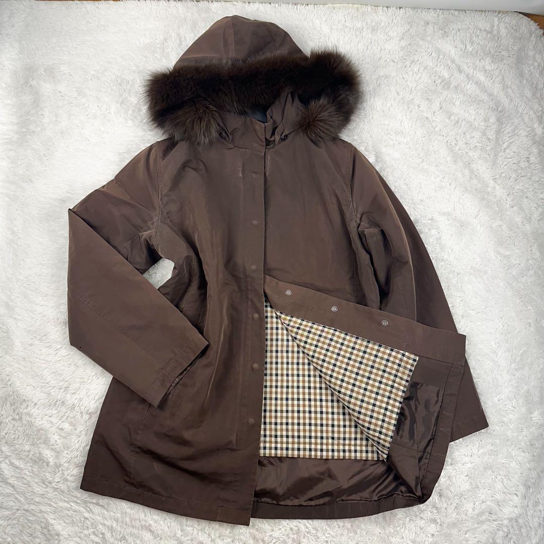 Aquascutum Trench Coat Club Check Asian fit XL US size L Brown Authentic