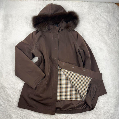 Aquascutum Trench Coat Club Check Asian fit XL US size L Brown Authentic