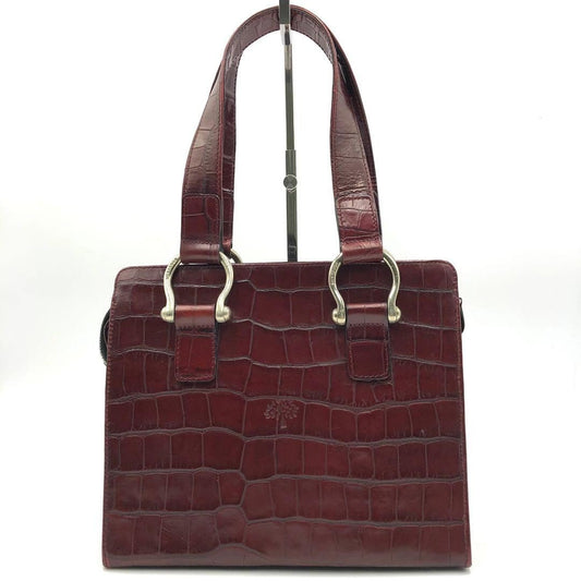 MULBERRY Hand Bag Tote Purse Leather Wine Red Authentic