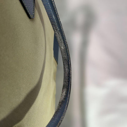 PRADA Hand Bag Tote Purse Logo Beige Blue Authentic