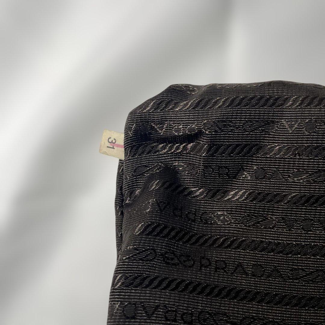 PRADA Hand Bag Tote Purse Logo Beige Blue Authentic