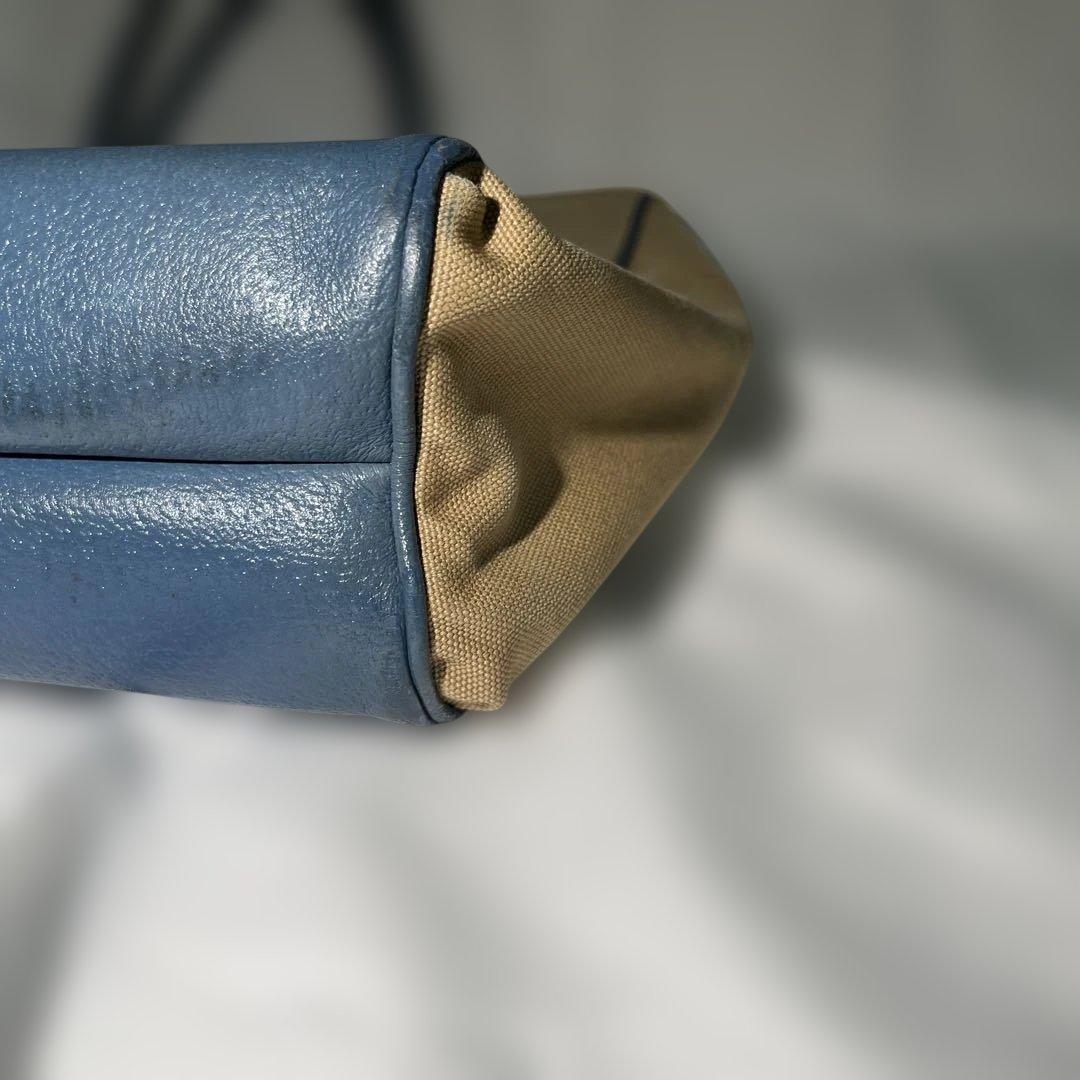 PRADA Hand Bag Tote Purse Logo Beige Blue Authentic
