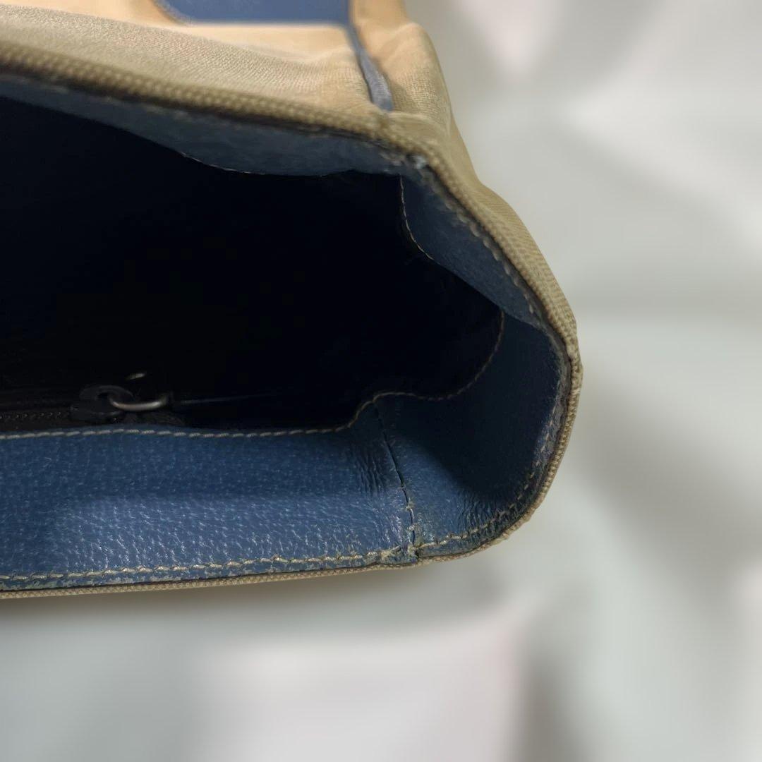 PRADA Hand Bag Tote Purse Logo Beige Blue Authentic