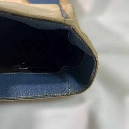 PRADA Hand Bag Tote Purse Logo Beige Blue Authentic