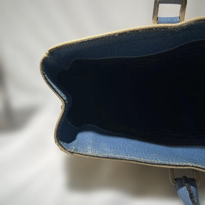 PRADA Hand Bag Tote Purse Logo Beige Blue Authentic