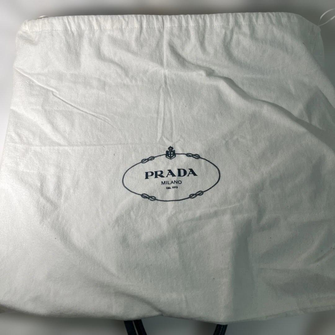 PRADA Hand Bag Tote Purse Logo Beige Blue Authentic