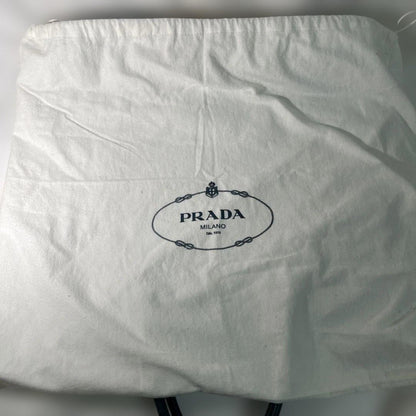 PRADA Hand Bag Tote Purse Logo Beige Blue Authentic