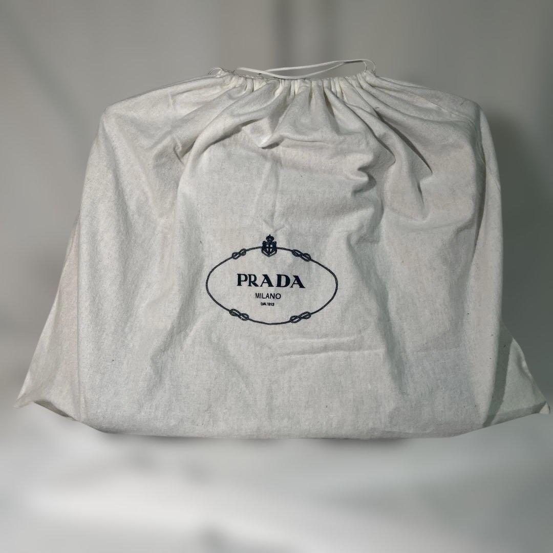 PRADA Hand Bag Tote Purse Logo Beige Blue Authentic