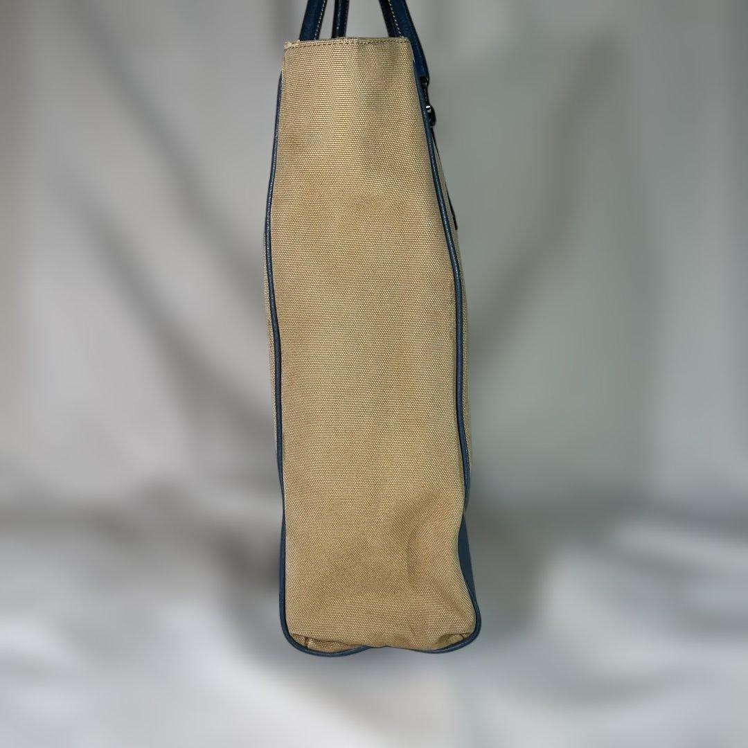 PRADA Hand Bag Tote Purse Logo Beige Blue Authentic