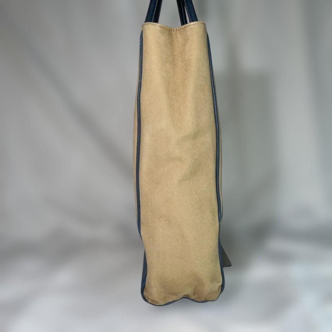 PRADA Hand Bag Tote Purse Logo Beige Blue Authentic