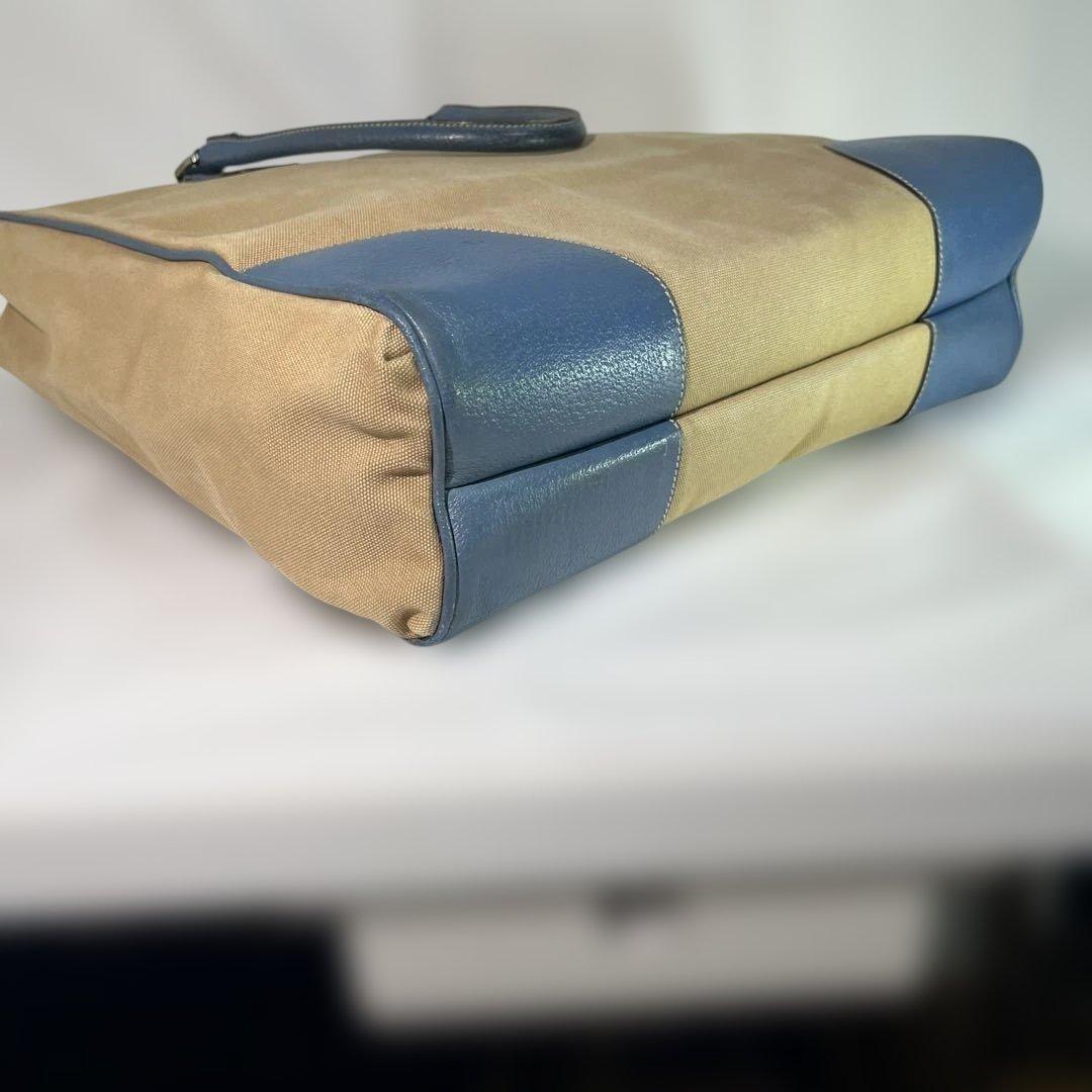 PRADA Hand Bag Tote Purse Logo Beige Blue Authentic