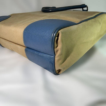 PRADA Hand Bag Tote Purse Logo Beige Blue Authentic