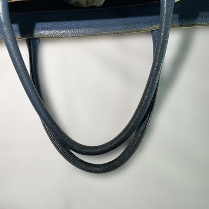 PRADA Hand Bag Tote Purse Logo Beige Blue Authentic