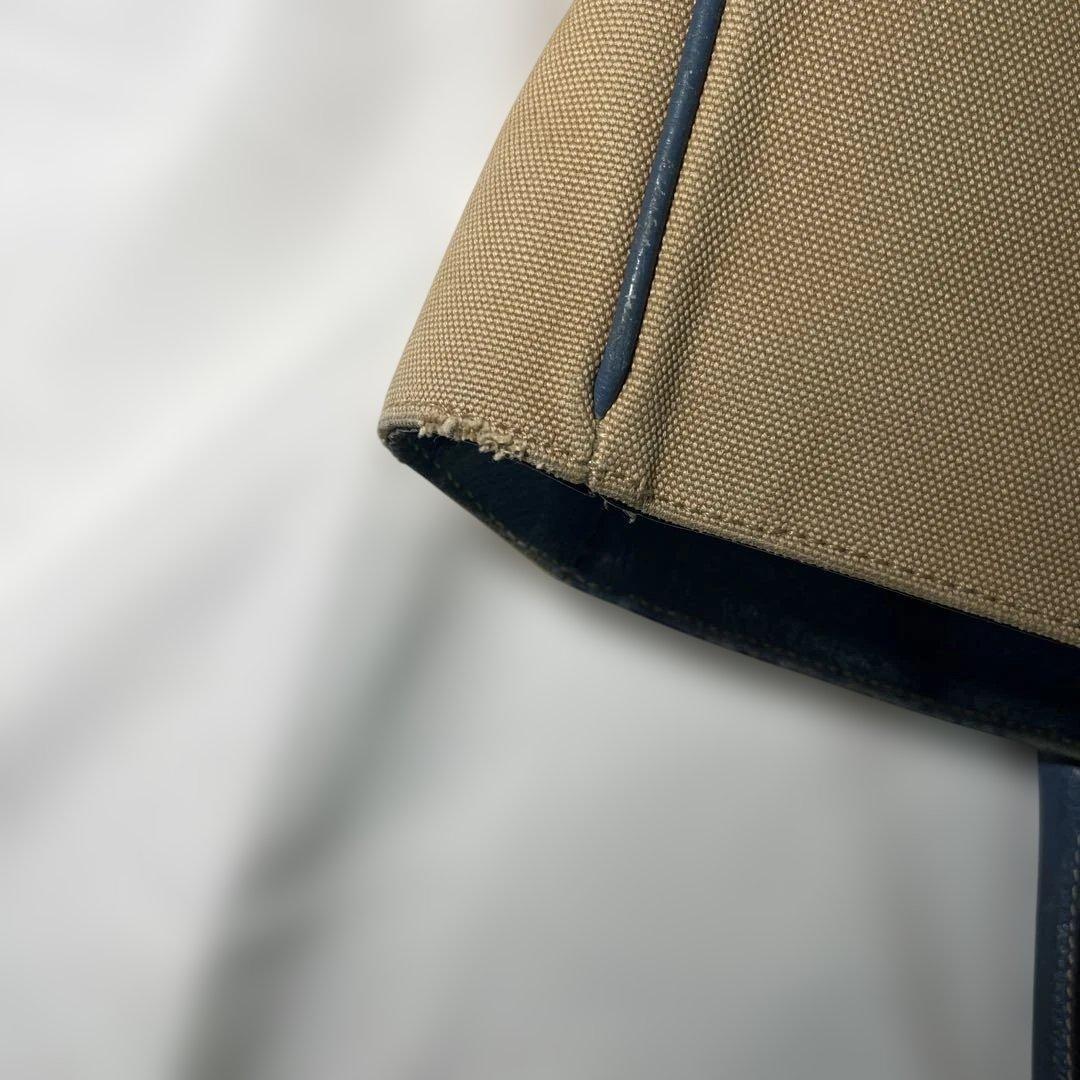 PRADA Hand Bag Tote Purse Logo Beige Blue Authentic