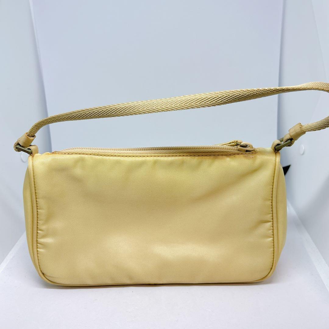 PRADA Accessory Pouch Shoulder Bag Purse Logo Nylon Yellow Authentic