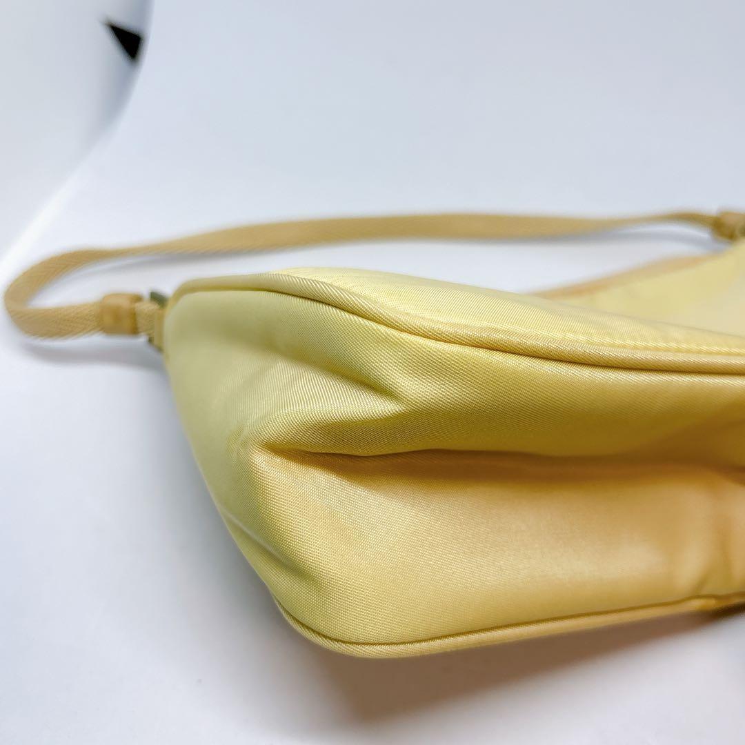 PRADA Accessory Pouch Shoulder Bag Purse Logo Nylon Yellow Authentic
