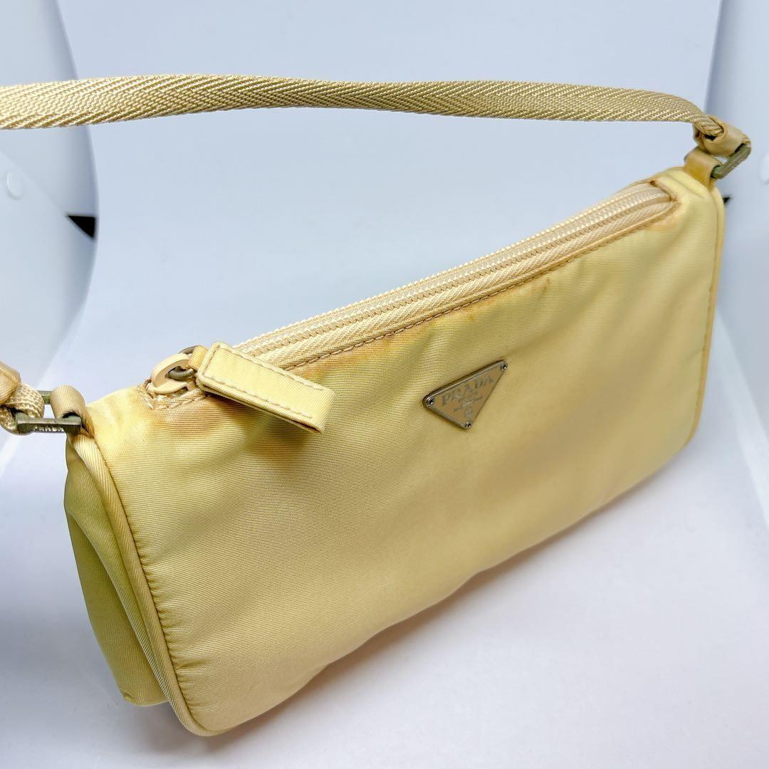 PRADA Accessory Pouch Shoulder Bag Purse Logo Nylon Yellow Authentic