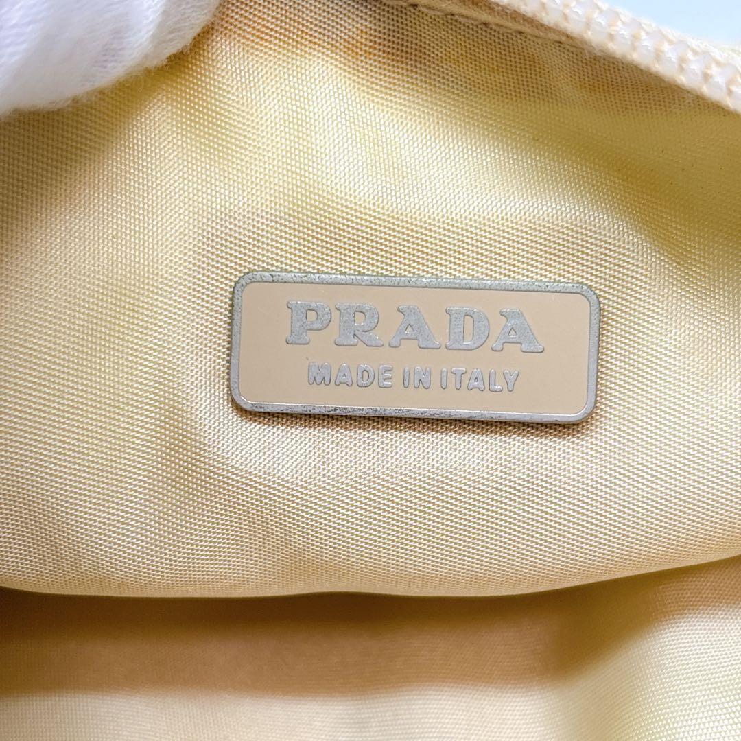 PRADA Accessory Pouch Shoulder Bag Purse Logo Nylon Yellow Authentic