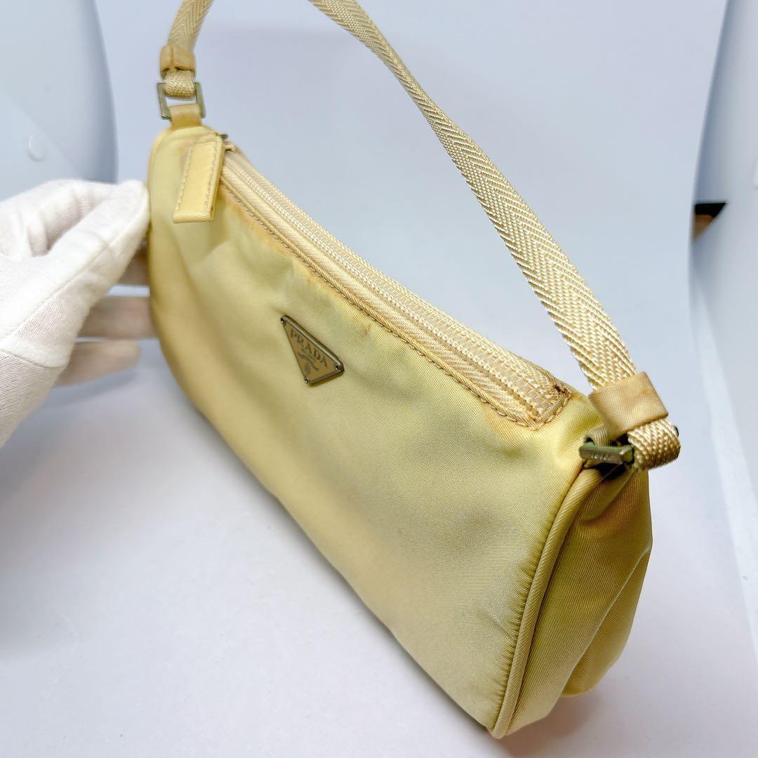 PRADA Accessory Pouch Shoulder Bag Purse Logo Nylon Yellow Authentic