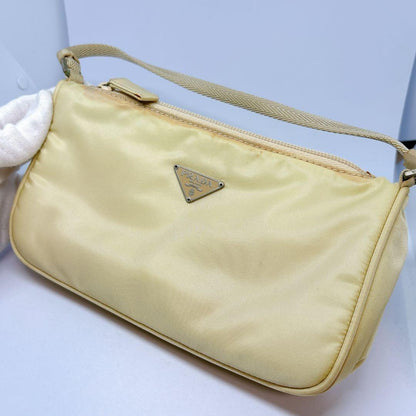 PRADA Accessory Pouch Shoulder Bag Purse Logo Nylon Yellow Authentic